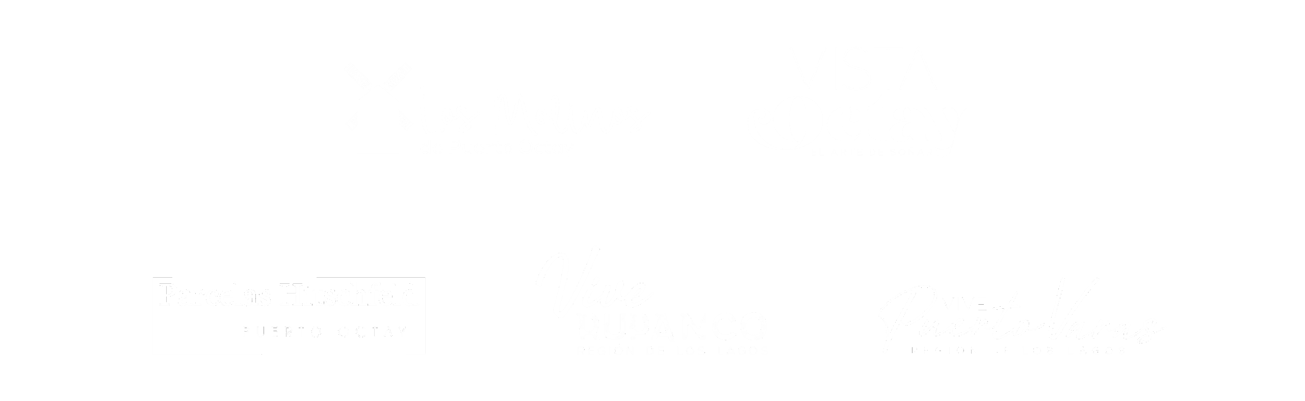 Logos de los proyectos: Los Molinos, Vista Octay, Parcelas Hitschfeld, Vive Rupanco, Vive Puerto Varas